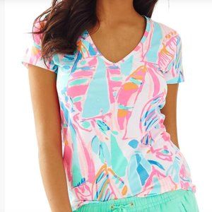 NEW WITH TAGS- Lilly Pulitzer Michele "V Neck" Top Out Of The Sea Print Size S